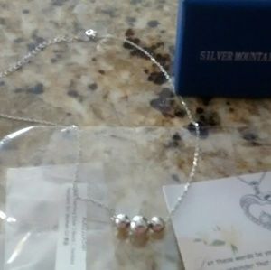 Strerling Silver 3 bead necklace, marked 925
